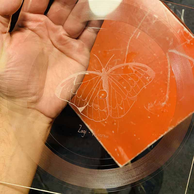 7-inch square vinyl with engraved label space